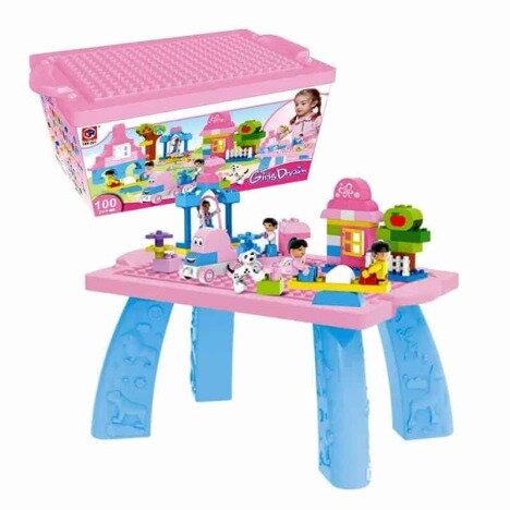 Set cuburi de constructie Lego cu masuta Girl Dream 100 piese, roz